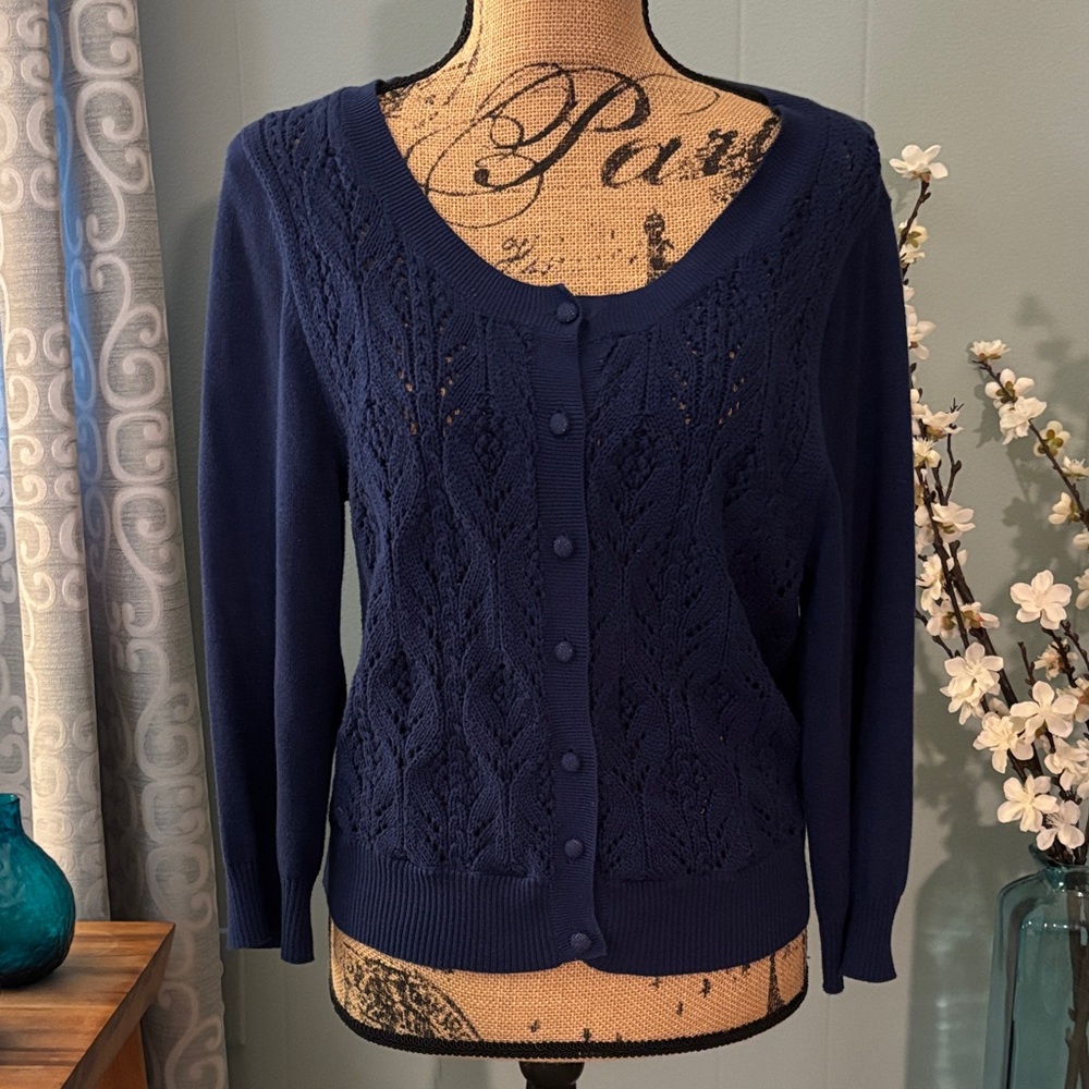 Joseph A. Crotchet Knit 3/4 Cardigan Sweater